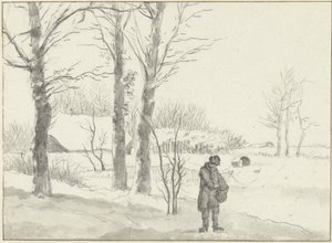 Sneeuwlandschap met staande man