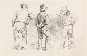 Studieblad met drie staande figuren door Jacob Ernst Marcus