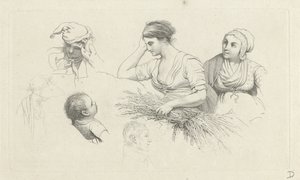 Studieblad met een vrouw met een takkenbos en figuren door Jacob Ernst Marcus