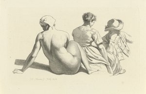 Studieblad met een zittend naakt en twee figuren door Jacob Ernst Marcus