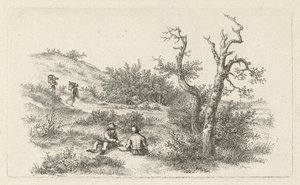 Tekenaars in een duinlandschap