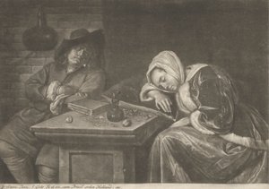 Man en Zijn Vrouw die aan Tafel Slapen door Jacob Gole