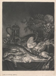 Stilleven met vis en gevogelte door Jacob Gole