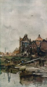 Oude Huizen, Amsterdam, ca. 1870 door Jacob Henricus Maris