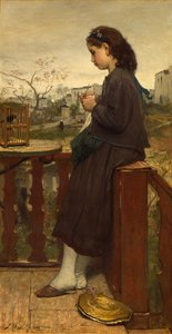 Meisje dat breit op het balkon, Montmartre, 1869 door Jacob Henricus or Hendricus Maris