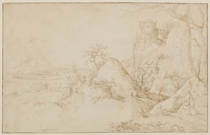 Landschap met twee boeren en een hond, ca. 1525-69