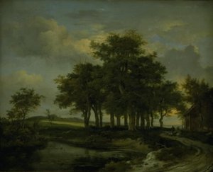Eikenbomen bij een Weg, Avond door Jacob van Ruisdael