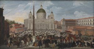 Een pauselijke processie op Piazza San Pietro in Rome door Jacob Isaacsz. van Swanenburg