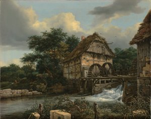 Twee Watermolens en een open Sluice door Jacob van Ruisdael