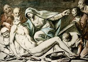 Bewening van Christus (aquarel, rood krijt) door Jacob Jordaens