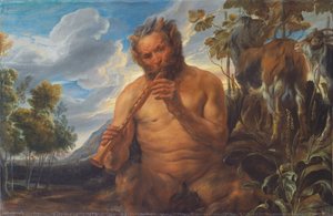Sater die de pijp speelt, Jupiters jeugd door Jacob Jordaens