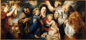 De Heilige Familie met de jonge Johannes de Doper en engelen, c. 1616-1617 door Jacob Jordaens