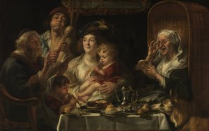 De Oude Mensen Zingen, de Jonge Mensen Tjilpen door Jacob Jordaens