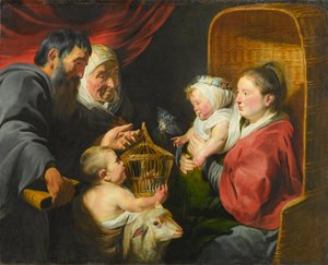 De Maagd en het Kind met Sint Jan en zijn ouders door Jacob Jordaens