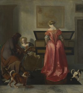 Twee vrouwen en een man maken muziek, ca. 1675 door Jacob Lucasz. Ochtervelt