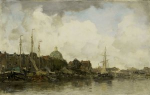 Stadsgezicht met een koepelkerk