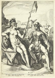De alliantie tussen Athene en Mercurius (Hermathena) door Jacob Matham