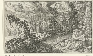 Bacchus en Ariadne als geliefden door Jacob Matham