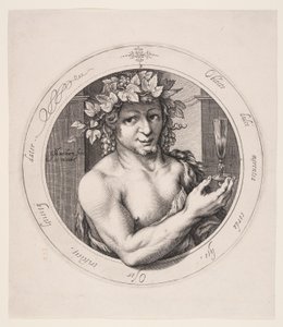 Bacchus, plaat 2 uit Serie van drie goden door Jacob Matham