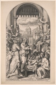 Christus wekt de zoon van de weduwe van Nain op door Jacob Matham