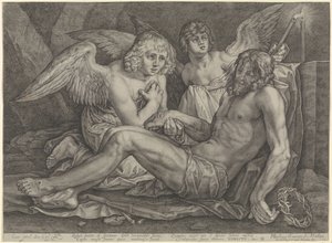 Christus in de graftombe, met twee engelen