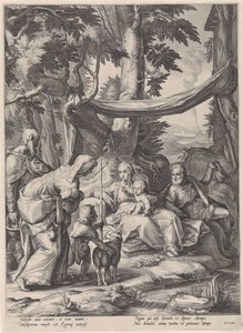 H. Familie met Elisabet, Zacharias en het kind Johannes de Doper door Jacob Matham