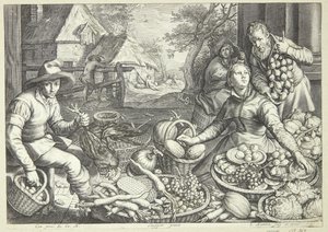 Marktscène door Jacob Matham