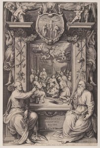 De aanbidding van de herders met Petrus en Paulus door Jacob Matham
