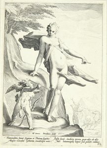 Venus beveelt Amor een pijl op Pluto te schieten