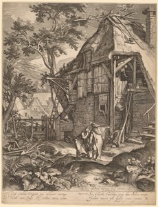 Abraham Verdrijft Hagar door Jacob Matham, after Abraham Bloemaert