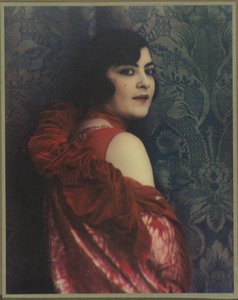 Portret van een vrouw in een rode jurk