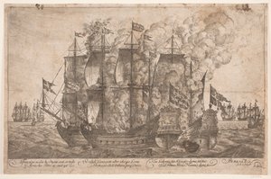 Zeeslag tussen Deense schepen en een Turks piratenschip door Jacob Mortenssøn Maschius