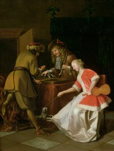 Tric-trac Spelers met een Dame en Haar Hond