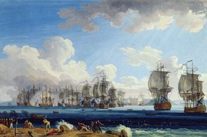 De slag bij Chesma op 5 juli 1770 door Jacob Philippe Hackert