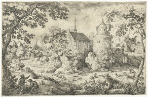 Hertenjacht bij een kapel