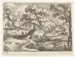 Landschap met reizigers nabij huizen door Jacob Savery (I)