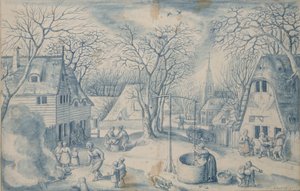 Een Dorpsscène: Winter, 16e eeuw door Jacob Savery I