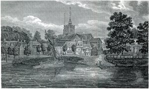 Gravure St Nicholas Church Chiswick door Schnebbelie 1807