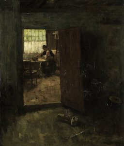Binnenhuis met Boerin en Kind door Jacob Simon Hendrik Kever