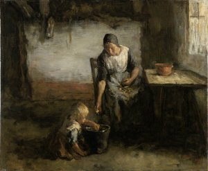 Vrouw die aardappelen schilt