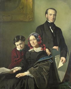 Mevrouw A.J. Schmidt-Keiser, weduwe van de schilder Willem Hendrik Schmidt (1809-49), de leermeester van Jacob Spoel, met haar broer J.N. Keiser en haar tienjarig zoontje
