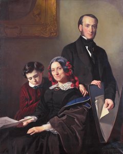 Mevrouw A J Schmidt-Keiser, weduwe van de schilder Willem Hendrik Schmidt (1809-49), de leermeester van Jacob Spoel, met haar broer J N Keiser en haar tienjarig zoontje