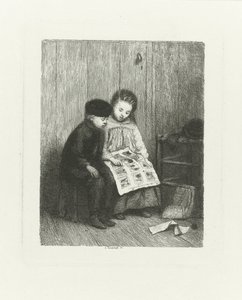 Twee kinderen met een kinderprent