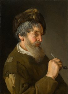 Een bebaarde man met een pijp