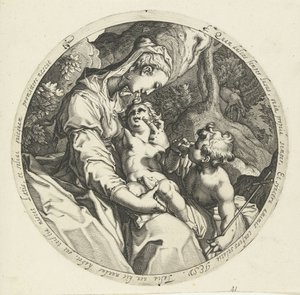 Maria met Christuskind en Johannes de Doper door Jacob de Gheyn (II) (workshop of)
