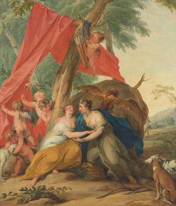 Jupiter, vermomd als Diana, verleidt de nimf Callisto door Jacob de Wit (signed by artist)