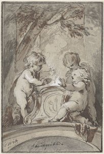 Allegorie met drie putti bij een altaar door Jacob de Wit