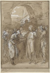 Christus te midden van Farizeeërs voor een poort door Jacob de Wit