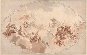 Ontwerp voor een Plafond: Apoteose van Callisto of Diana (recto), en Schets van Figuren (verso)