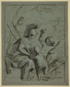 Minerva met Twee Putti door Jacob de Wit